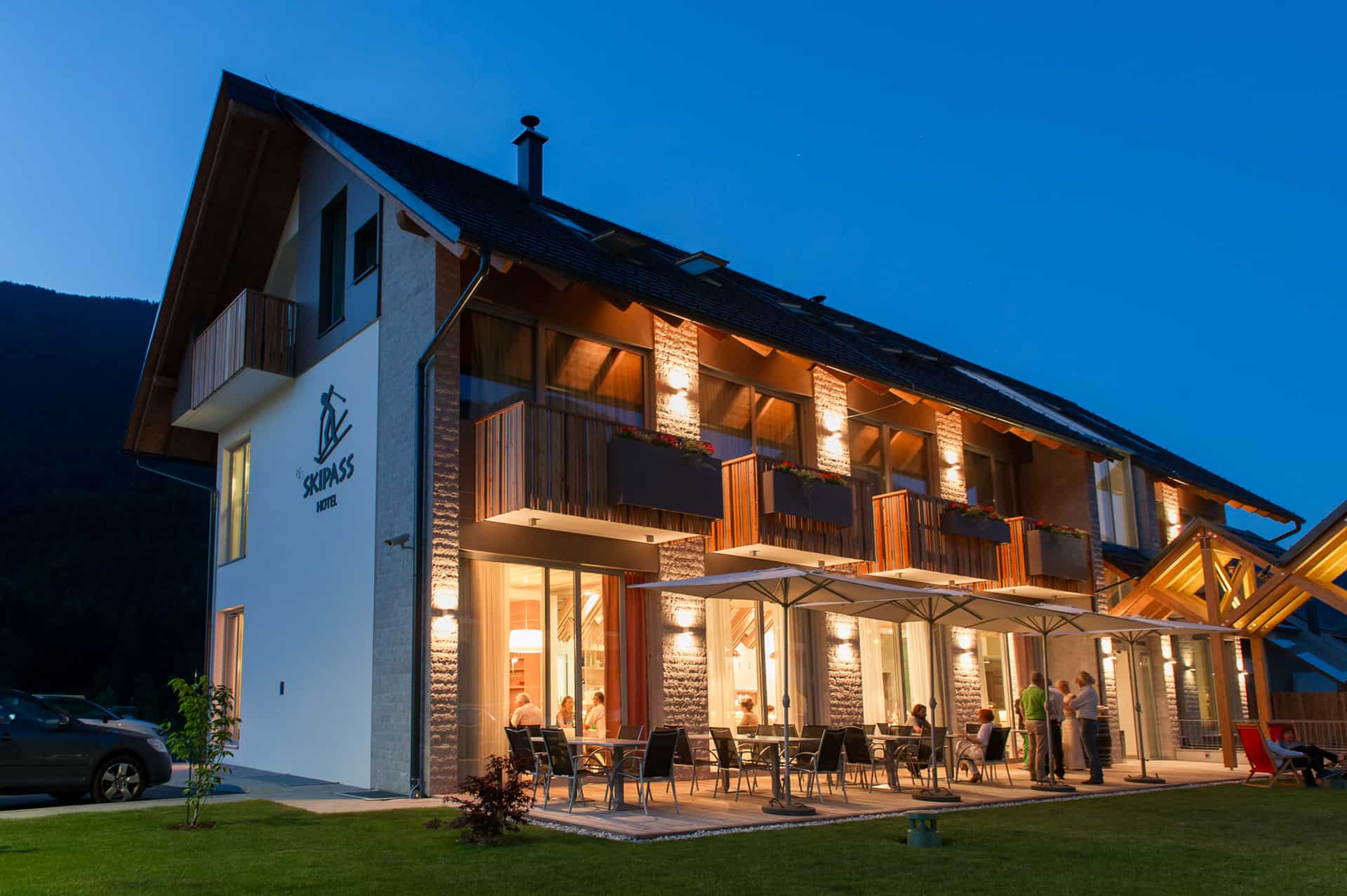 skipass hotel outside night